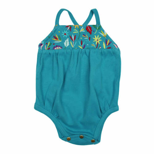 L'ovedbaby Teal Floral | Organic Embroidered Criss-Cross Bodysuit - Teal Floral | Organic Embroidered Criss-Cross Bodysuit