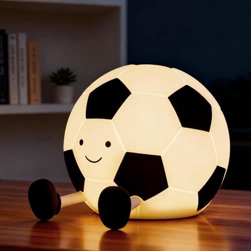 Soccer Night Light for Kids, Rechargeable Silicone LED Night Lamp | Adjustable Brightness, 3-Level Dimming, Tap Control, Soft Bedside Lamp with Timer for Nursery, Soccer Room Decor, Boys Gift