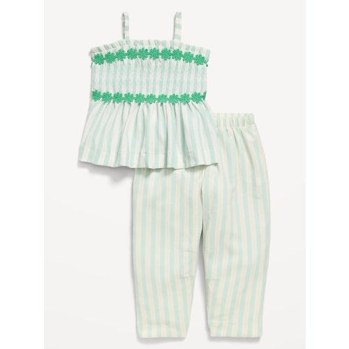 Sleeveless Smocked Crinkle Top and Pants Set for Toddler Girls