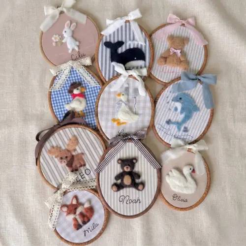 Personalized Needle Felted Animal Nursery Sign,Custom Baby Name Hoop,Handmade Nursery Wall Decor