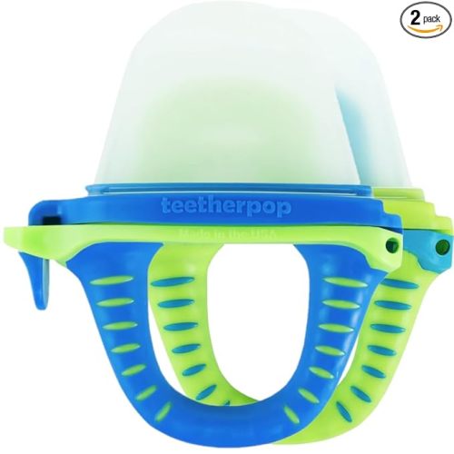 Teetherpop Fillable Freezable Teethers for Babies - Breastmilk Teether with Spill-Proof Sippy Slits – Teething Popsicle for Baby, Liquids & Purées, Cooling Teething Relief Feeder Pacifier - Blue Set
