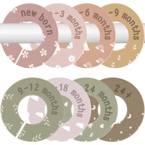 Sinekong 8 Pcs Baby Closet Dividers for Clothes, Cute Design Round Baby Clothes Organizer, Baby Closet Organizer for Newborn to 2T, Fits Most Rods