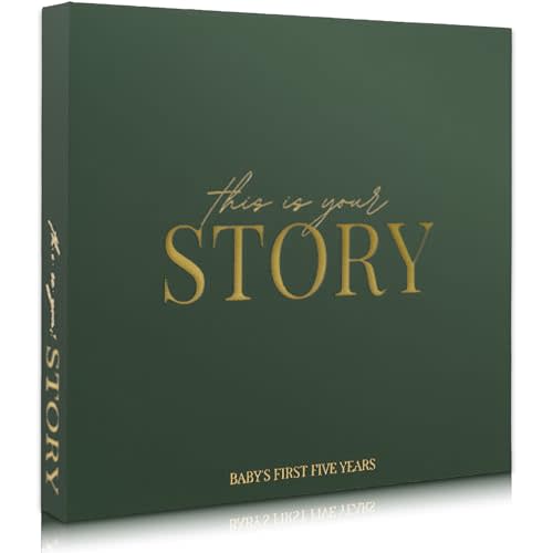 Baby Memory Book & Baby Keepsake Book to Record Baby's Milestones and Photos for Newborn Girl or Newborn Boy, Gender Neutral, Scrapbook Album, First 5 Year Journal Includes Stickers & Keepsake Box