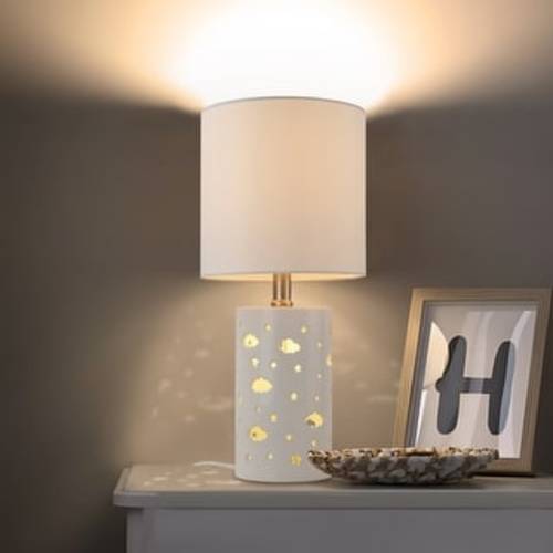 C Cattleya 17.5in 1-Light Starry Table Lamp with White Ceramic Base and Fabric Shade