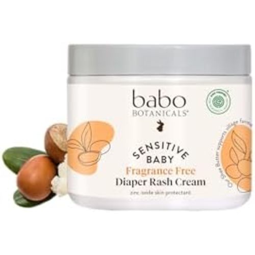Babo Botanicals Sensitive Baby Fragrance-Free Diaper Cream - 25% Natural Zinc Oxide - Calendula, Shea & Cocoa Butter - EWG Verified - Vegan- from Birth on - 6 Ounce Jar
