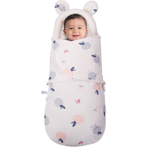 Newborn Baby Swaddle Blanket with Bear Ears, Soft Breathable Wrap for 0-6 Months, Easy Change Receiving Blanket, All-Season Nursery Gift, Sweet Peach Print