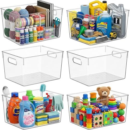 MOONEDGE 6 Pack X-Large Clear Organizer Bins 13x10x8in Storage Containers
