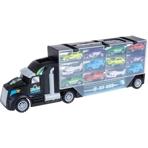 HEY! PLAY! Car Carrier Semi-Truck Toy, Black