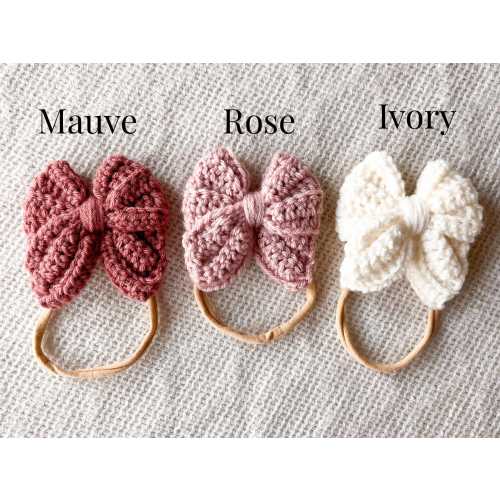 Handmade Elastic Bow for Babies and Girls | One Size Fits All | Mix and Match | Crochet Baby Bows