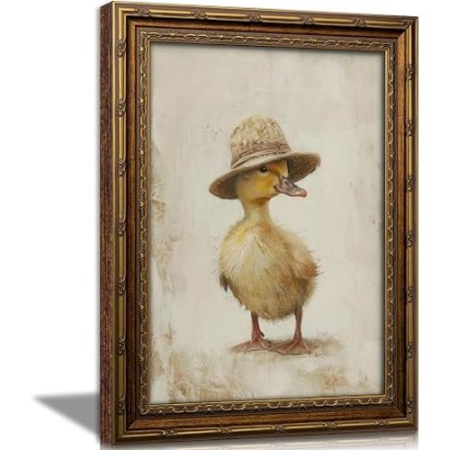 RLZIEWPT Vintage Gold Framed Duck Wall Art, Farm Animal Picture Wall Decor, Cottagecore Nursery Poster, Farmhouse Goose Print Artwork, for Living Room Bedroom 12x16in