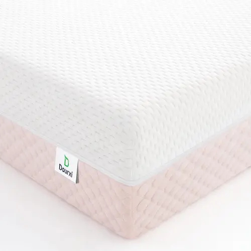 Crib Mattress, Dual Sided Comfort Memory Foam Toddler Bed Mattress, Triple-Layer Breathable Premium Baby Mattress for Infant and Toddler w/Removable Outer Cover - White&Pink