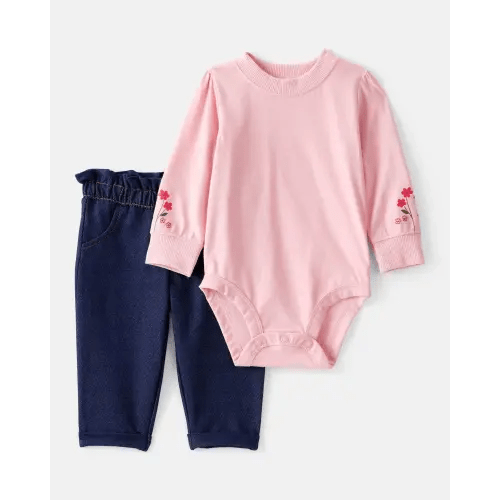 Baby Girl 2-Piece Floral Bodysuit & Pant Set - Pink | Carter's