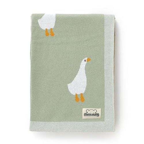 mimixiong Baby Blanket Knit Receiving Boys Girls Blanket Soft Cotton Neutral Blanke for Swaddle Crib Stroller with Cute Sheep (Goose-Sage Green, 30x40 Inch (Pack of 1))