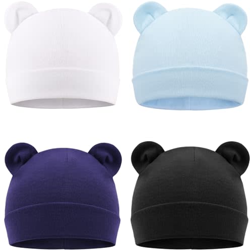 DRESHOW BQUBO 4 Pieces Baby Beanie Newborn Toddler Soft Cute Knit Hat Hospital Hats for Baby Boys Infant Cap Beanies