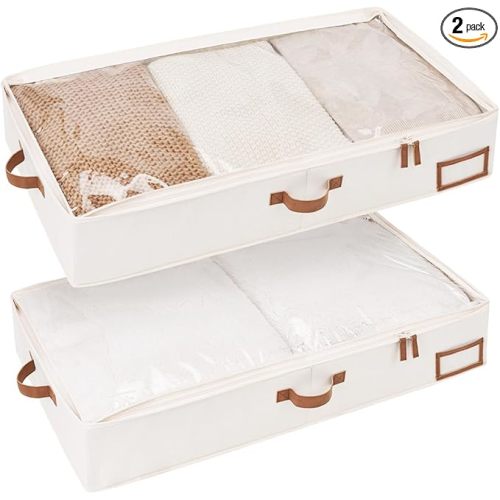 StorageWorks Large Under Bed Storage Containers with Handles and Label Holder, 2 Pack Ultra-thick Fabric Underbed Bins, Closet Organizer for Clothes, Blankets, Sweater