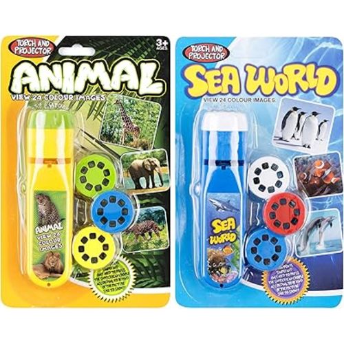 Georgie Porgy Children Projector Toys Educational Science Set Wall Ceiling Tent Torch Flashlight for Kids Gifts for Boys Girls (Wild Animal + Sea World)