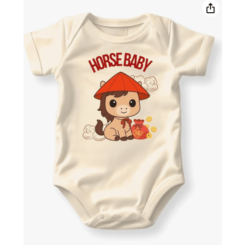 Horse Baby Bodysuit, Baby Horse Outfit for Newborn Clothes, Lunar New Year 2026 Zodiac