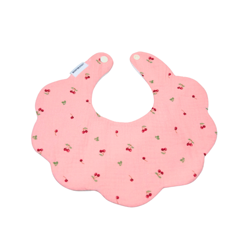 Organic Muslin 5-Layer Dribble Bib - Pink Cherries