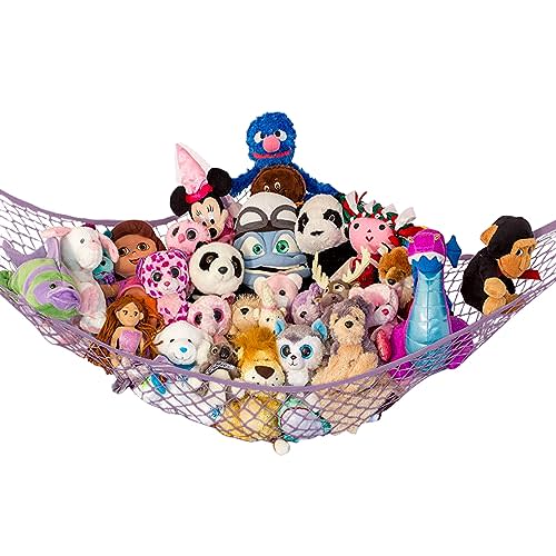 Lilly's Love Stuffed Animal Hammock | Corner Hanging Organizer, Toy Storage, Stuffed Animal Storage Net | Made From Quality Fishing Net, Holds 12lbs | 67"x47"x47" (Pastel Purple)