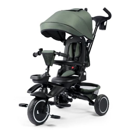 Kinder King 8 in 1 Kids Tricycle Folding Toddler Trike w/Adjustable Push Handle, Military Green