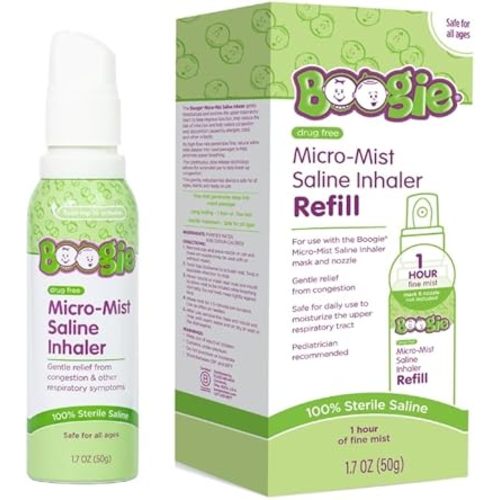 Boogie Micro-Mist Saline Inhaler Refill, Baby Nose Congestion Relief, Nasal Spray for Kids, Pediatrician Recommended, Unscented, 1.7 oz (Pack of 1)