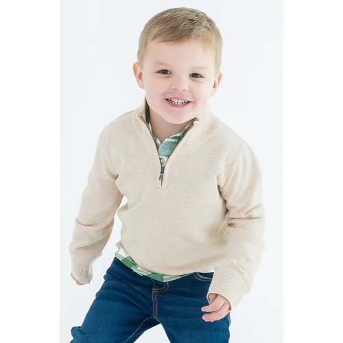 Heather Oatmeal Quarter Zip Sweater