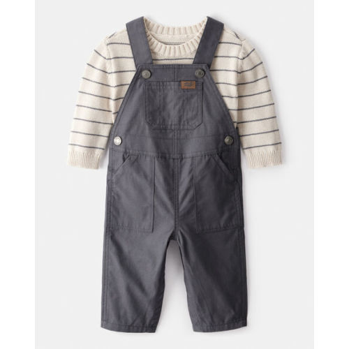Baby Boy 2-Piece Stripe Sweater & Overall Set - Grey - Carter's | Carter's
