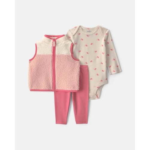 Baby Girl 3-Piece Color Block Teddy Fleece Layering Set - Pink | Carter's