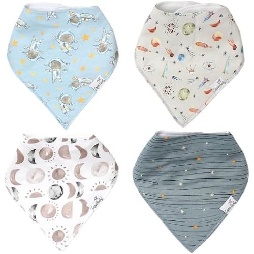 Copper Pearl 4 Pack Soft Cotton Baby Bibs for Drooling and Teething, Absorbent Drool Bibs for Baby Girl and Boy, Adjustable to Fit Newborns to Toddlers, Tons of Styles (Neil)