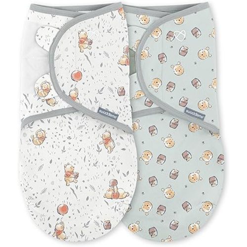 SwaddleMe by Ingenuity Original Swaddle, 100% Cotton, Improves Sleep & Calms Startle Reflex, 0-3 Months, 1.0 TOG, 2-Pack, Baby Swaddle Blanket - Winnie The Pooh