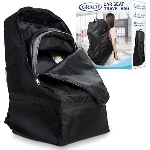 Graco Padded Car Seat Travel Bag & Infant Carrier Backpack, Durable Large Back Pack for Carseats & Booster Seats, Airport Gate Check Bag Luggage, Double Padded Strap, Water Resistant Material, Black