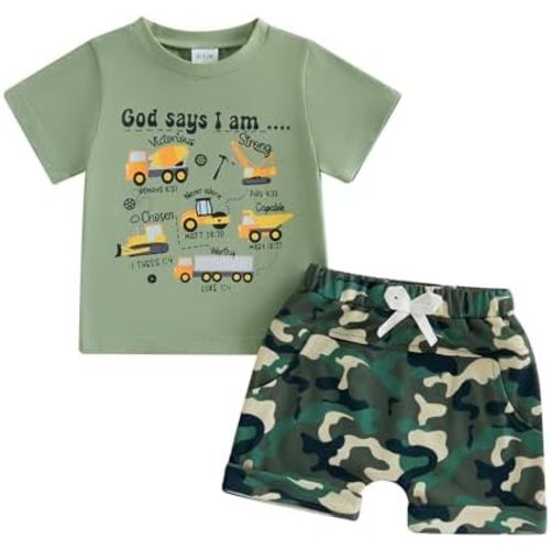 MERSARIPHY Toddler Baby Boy Clothes Trucks Letters Short Sleeve Tops Shirt Casual Shorts Sets 2Pcs 2T 3T 4T Summer Outfit