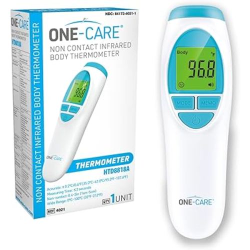 ONE-CARE Infrared Thermometer HTD8818A - Non-Contact, Homedics Thermometer, High Accuracy, Fast Reading, Body & Room Temp, Newborn Baby to Adult, Fever Alarm, Large Display