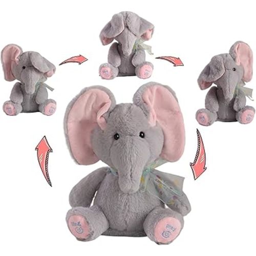 Peek A Boo Elephant Stuffed Animal with Flapping Ears,Bedtime Singing Talking Elephant Plush Toys Repeats What You Say Glowing Musical Toy for Baby Christmas Birthday Gifts for Girls Boys (Gray)