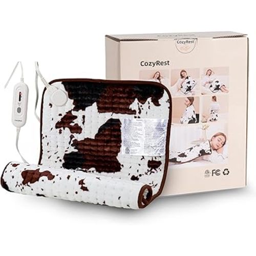 Cow Print Heating Pad 33×17 inch, 3 Heat Levels ＆ Auto Shut Off, Fast Heating, Soft Electric Heating Pads for Back, Neck, Abdomen, Shoulder, Knee, Arms, Legs,Washable (Brown Highland Cow, XL)