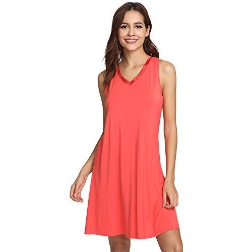 GYS Cooling Bamboo Viscose Nightgowns for Women, Lightweight Sleeveless V Neck Sleep Shirt for Hot Sleepers, Soft Night dress