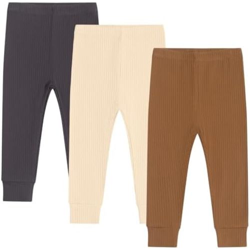 Baby Girl Boy Solid Ribbed Pants Toddler Leggings Girl Sweatpants Organic Cotton Jogger Pants 3 Pack