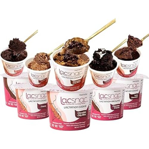 Lacsnac Lactation Cups Cookies & Brownies Variety Pack - (1.8 oz, Pack of 10) for Nursing Moms - Made With Flax Seeds, Brewer’s Yeast, Spinach - Promotes Lactation Support & Healthy Breast Milk Supply