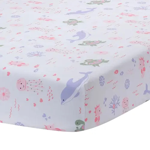 Lambs & Ivy Sea Dreams Soft White 100% Cotton Nautical Ocean Fitted Crib Sheet