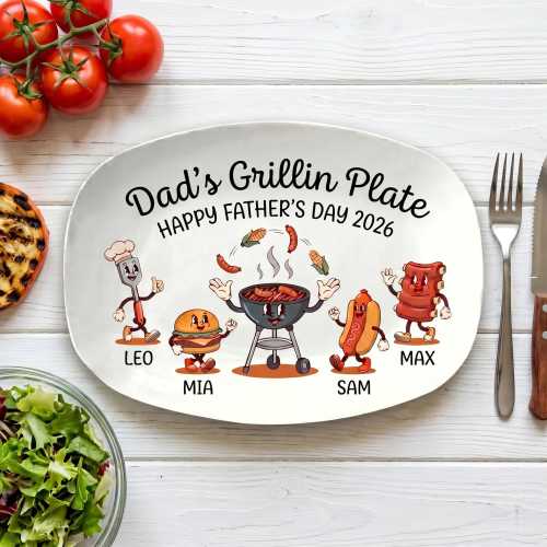 Dad’s Grilling Plate,Father’s Day Gift From Kids,Personalized Grilling Plate,Custom Grilling Plate With Kids Names,BBQ Gift For Dad F1087