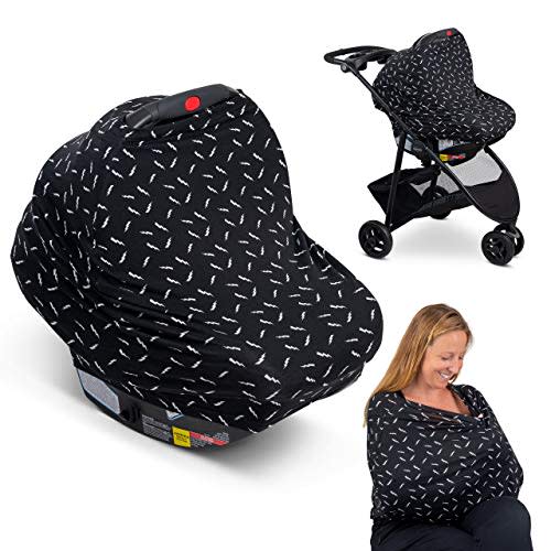 JuJuBe 6-in-1 Multi-Use Car Seat Cover | On The Go | Car Seat Canopy for Baby Strollers, Nursing Cover for Breastfeeding, Travel Accessories | Universal Fit, Soft & Stretchy | Lighting Bolt