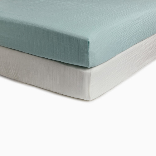 Soundly Organic Cotton Muslin Crib Sheet (2 Pack) - Blue Haze/Snow White