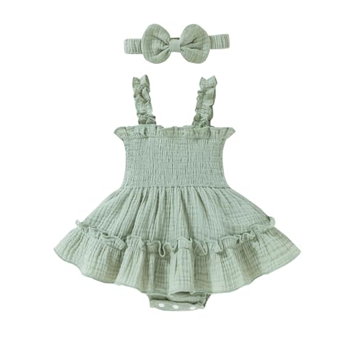 Happy Town Infant Baby Girl Clothes Toddler Summer Sleeveless Romper Dress with Headband Newborn Jumpsuit Outfits