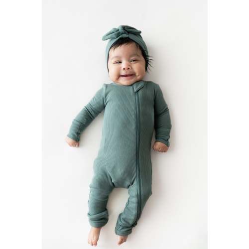 Ribbed Zipper Romper in Pine