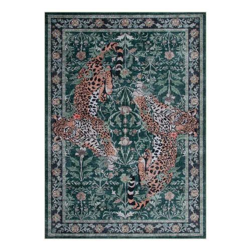 Noirel Washable Vintage Leopard Green Rug