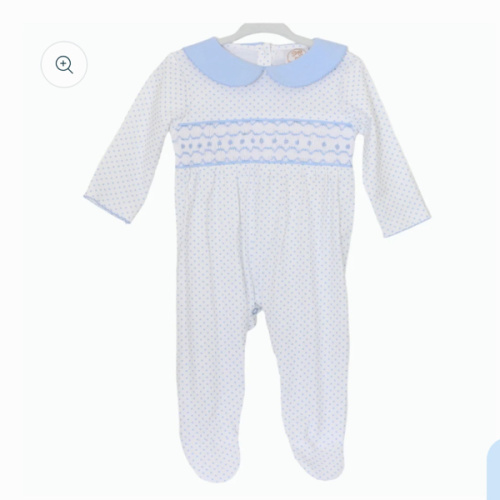 Boys Blue Bitty Dot Smocked Footie – Little Bear Smocks