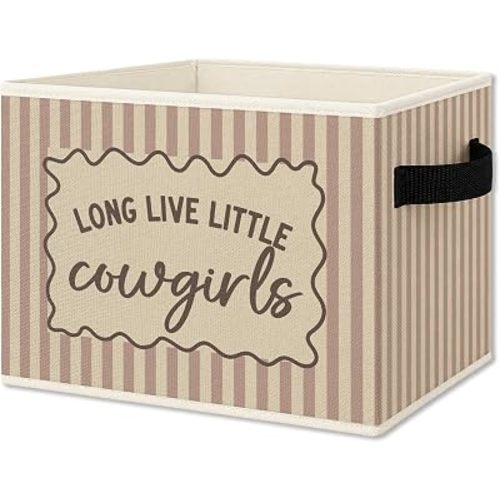 Western Cowgirl Nursery Foldable Storage Bins Box with Handles, Long Live Little Cowgirls Pink Striped Collapsible Organizer Basket for Girls Room Bedroom Bathroom Clothes Toys Books