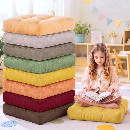 8 Pcs Square Floor Pillows for Classroom, 15.7"x15.7", Warm Earthy Tones | 3.5" Thick Square Floor Pillows Flexible Seating, Easy to Stack Away, Assorted Colored Pillows for Pastel Classroom Decor