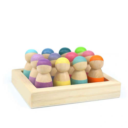 Peg Doll Set with Tray — Pastel Colors