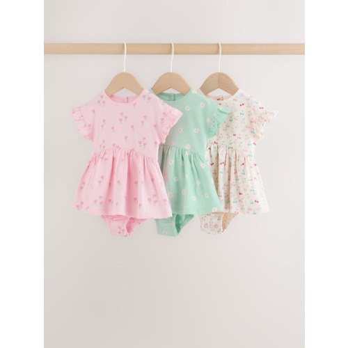 Pink Heart Printed Jersey Baby Rompers 3 Pack